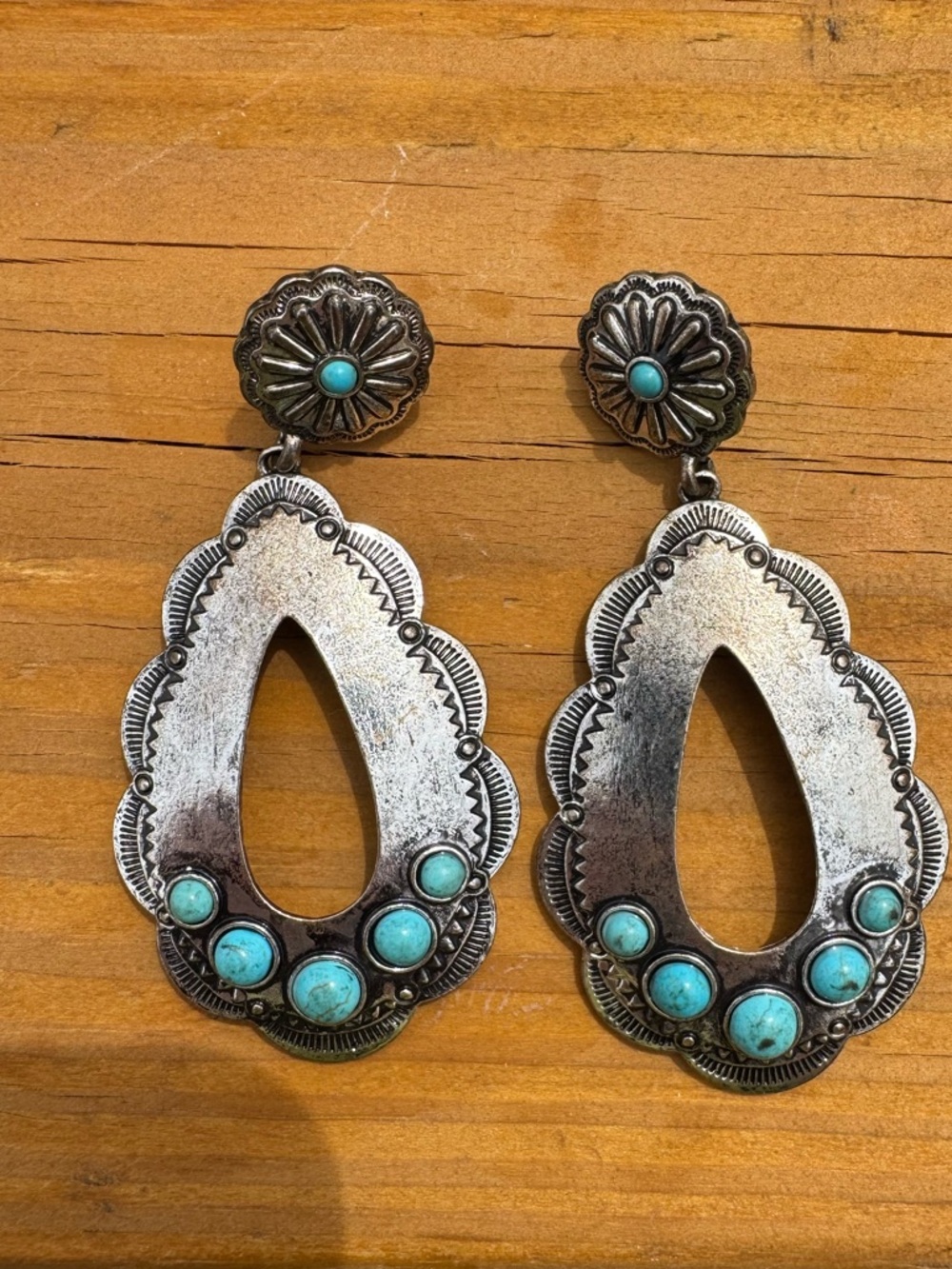 Silver-Tone Teardrop Earrings with Turquoise Accents